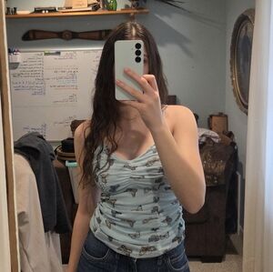 Light Blue Butterfly Print Tank Top